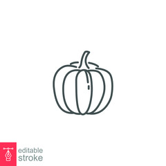 pumpkin icon, Harvest fruit and vegetables. Squash for Halloween or Thanksgiving sign for apps and websites. Editable stroke. Outline style Vector illustration. Design on white background. EPS 10