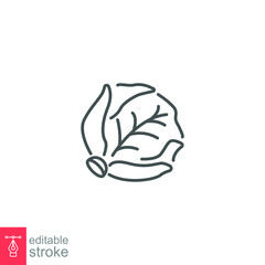 Cabbage icon. Green organic vegetable and food logo. vegetarian salad recipe. Fresh  leaves lettuce. Outline style pictogram Editable stroke. Vector illustration. Design on white background. EPS 10 