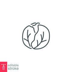 Cabbage icon. Green organic vegetable and food logo. vegetarian salad recipe. Fresh  leaves lettuce. Outline style pictogram Editable stroke. Vector illustration. Design on white background. EPS 10 