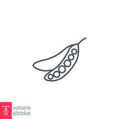 peas icon. nature vegetable  Fresh legume vegetarian food. green Pea in a pod from eco food set. organic Sugar snap. editable stroke outline style vector illustration design on white background EPS 10
