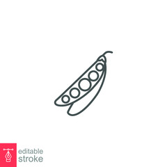 peas icon. nature vegetable  Fresh legume vegetarian food. green Pea in a pod from eco food set. organic Sugar snap. editable stroke outline style vector illustration design on white background EPS 10