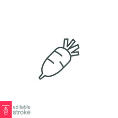 daikon icon. fresh nature organic root vegetable harvest, healthy food. Japanese daikon radish, editable stroke. outline style pictogram. vector illustration. design on white background. EPS 10