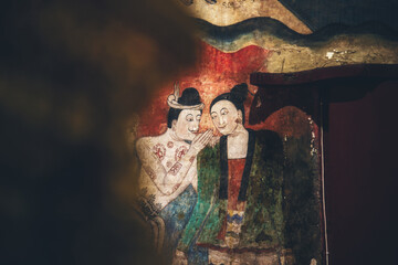 World's Famous Love Whispering Mural at Wat Phumin, Nan, Thailand, this temple is the most famous temple in Nan province. © tonjung