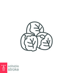 Brussels sprouts icon. Green Leaf vegetable. Cabbage nature food veggie, healthy diet vegetarian logo. Editable stroke outline style pictogram vector illustration design on white background. EPS 10