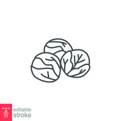 Brussels sprouts icon. Green Leaf vegetable. Cabbage nature food veggie, healthy diet vegetarian logo. Editable stroke outline style pictogram vector illustration design on white background. EPS 10