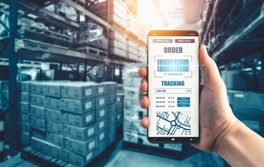 Warehouse management innovative software in computer for real time monitoring of goods package...