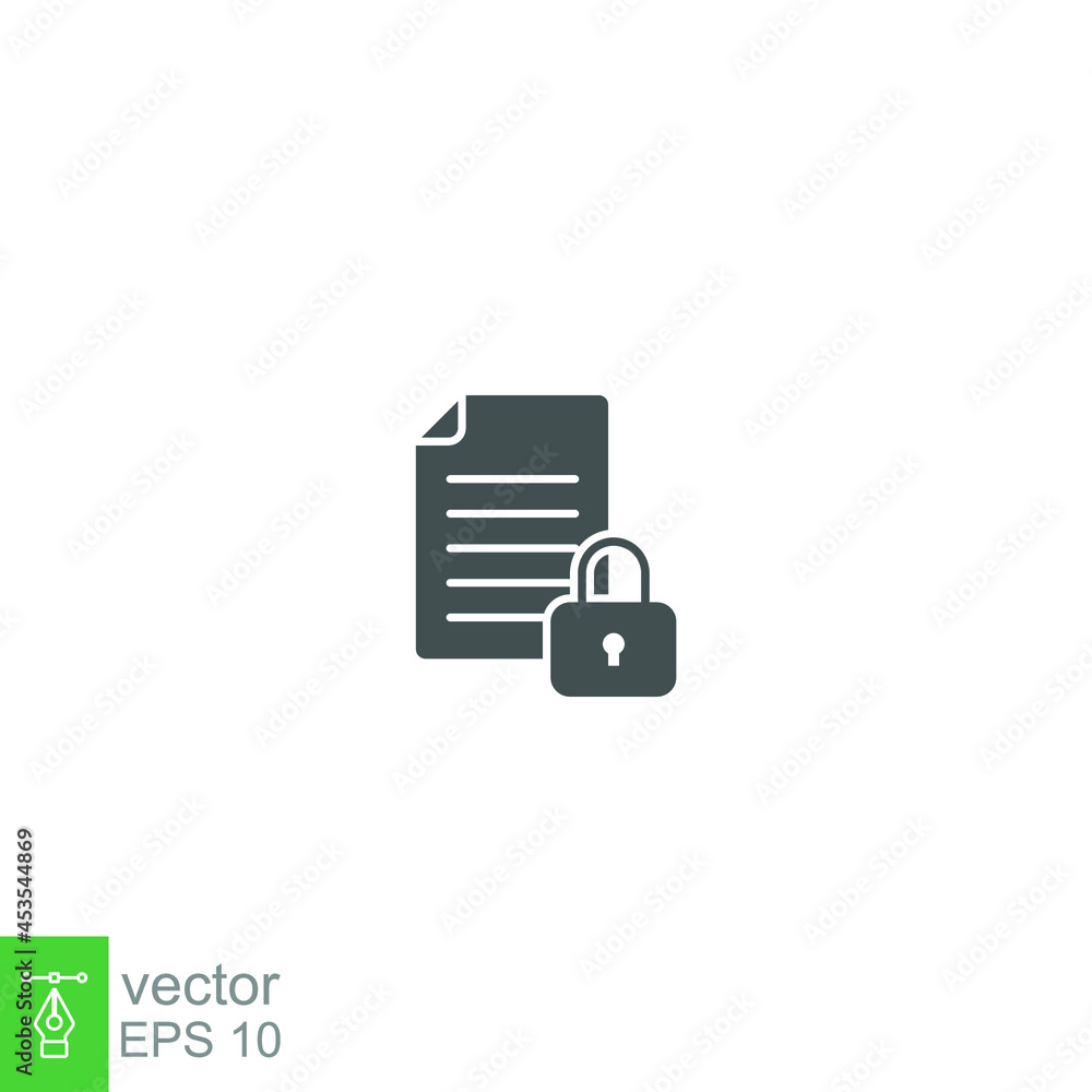 Poster document lock icon, secure file confidential folder, privacy. security contract. web cyber lock sign