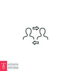 Interpersonal relationship icon, acquaitance skill.  close care conversation. Two people interacting and associating  each other. Editable stroke vector illustration design on white background EPS 10