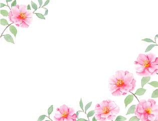 水彩で描くサザンカのフレーム