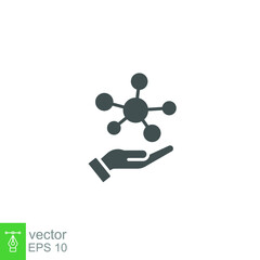 Hand molecule glyph icon, biology  evolution, collagen, protein amino atom, social technology, bio global. Holding molecular compound. structure vector illustration design on white background EPS 10