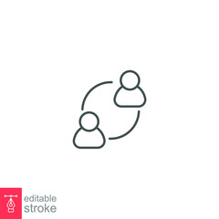 User exchange line icon, two people or person, in connect arrow, communication circle trade. Personnel change and Staff updating. Editable stroke vector illustration design on white background. EPS 10