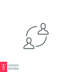 User exchange line icon, two people or person, in connect arrow, communication circle trade. Personnel change Staff updating logo Editable stroke vector illustration design on white background. EPS 10
