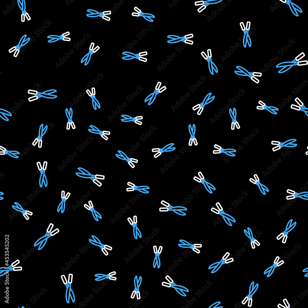 Poster line gardening handmade scissors for trimming icon isolated seamless pattern on black background. pr
