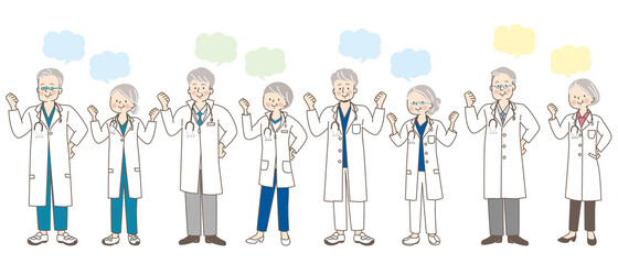 シニア医師と看護師と整体師の表情セット