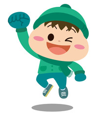 子ども　ジャンプする女の子　冬服