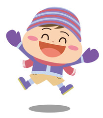 子ども　ジャンプする女の子　冬服