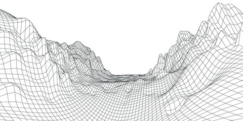 Geology Terrain, Abstract 3d wire-frame landscape. Blueprint style. Vector rendering from 3D model. - obrazy, fototapety, plakaty