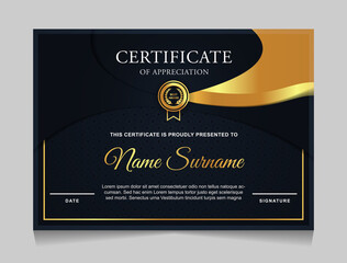 Naklejka premium Certificate of achievement border design templates with elements of luxury gold badges and modern line patterns. vector graphic print layout can use For award, appreciation, education