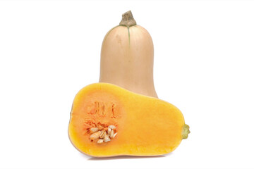 Butternut squash and haft butternut squash isolated on white background