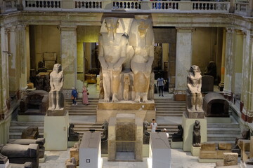 Egypt Cairo - The Egyptian Museum Colossal statue of Amenhotep III and Tiye - obrazy, fototapety, plakaty
