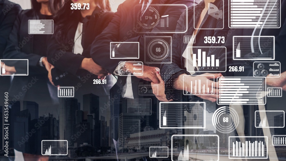 Poster conceptual business dashboard for financial data analysis . 3d render computer graphic .