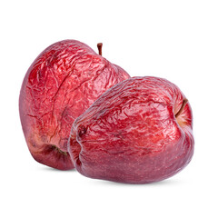 Red apple withered isolated on white background