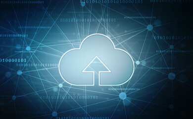 2d illustration of Cloud computing, Digital Cloud computing Concept background. Cyber technology, internet data storage, database and data server concept