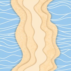 Abstract geometric seamless pattern of sea with beach. Beige and blue wavy vector texture