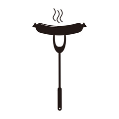 Grilled sausage on barbecue fork icon