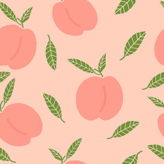 peach seamless pattern hand drawn doodle. vector, minimalism. food, fruit, print, wallpaper, textiles, wrapping paper, decor.