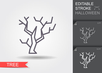 Halloween tree . Line icon with editable stroke with shadow