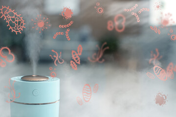 Antimicrobial humidifier in room, closeup