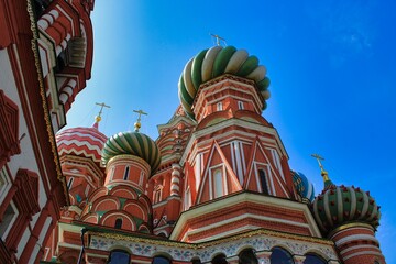 St. Basil's Cathedral at famous Red Square in the heart of Moscow in Russia during daylight