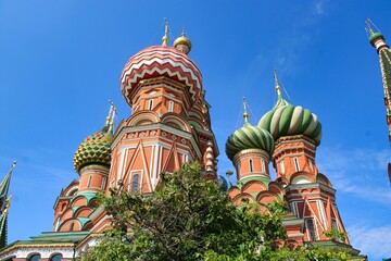 Fototapeta na wymiar St. Basil's Cathedral at famous Red Square in the heart of Moscow in Russia during daylight
