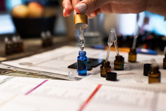 Dilution of oil with a pipette with a bottle