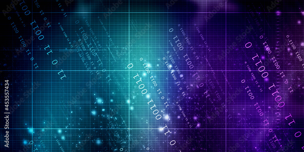 Poster 2d illustration abstract digital binary data on computer screen