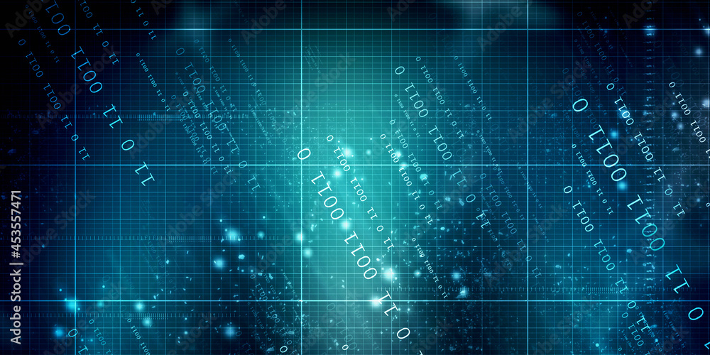 Poster 2d illustration abstract digital binary data on computer screen