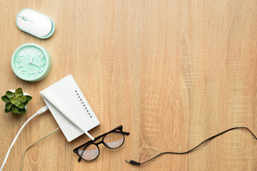 Composition with modern wi-fi router on table