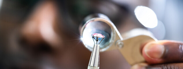 African American Jeweler Holding Diamond And