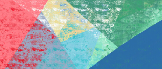 インクローラーのテクスチャ・抽象背景）カラフルな春色のコンポジション　ピンク　緑　青　アート　幾何学　バナー