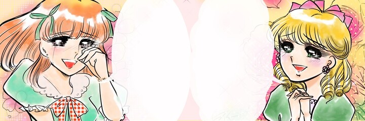 70年代少女漫画瞳を輝かせてときめく金髪縦ロールお嬢様と別れを悲しみ涙する女友達 © NORIMA