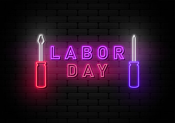 Happy Labour Day Background with neon light