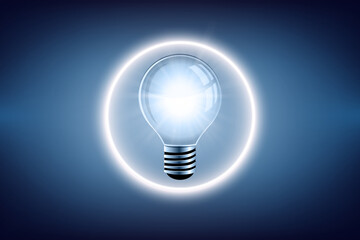 Glowing light bulb in idea, innovation and inspiration concept, illuminated light bulb on blue bakground