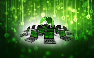 3d rendering Computer network, Computer network with Globe, Internet Communication background, File sharing or transfering, Data Storage