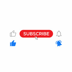 Like, Subscribe, and Ringing Bell. Button Icon Set of Video Streaming App. Vector Illustration