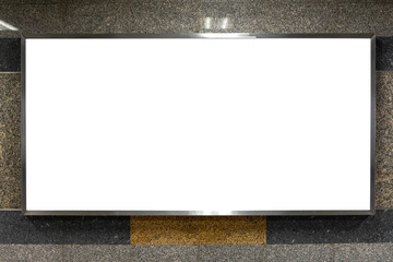Blank billboard advertising in underground subway or public building. Copy space for your product...