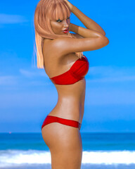 Fototapeta premium Woman swimsuit on beach.