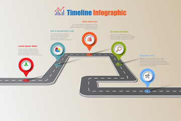 Business roadmap timeline infographic template with pointers designed for abstract background milestone modern diagram process technology digital marketing data presentation chart Vector illustration