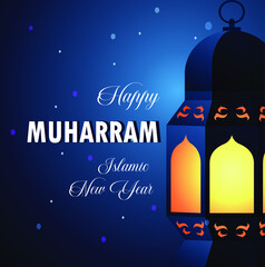 Muharram background, Islamic new year night light theme vector design illustration 01