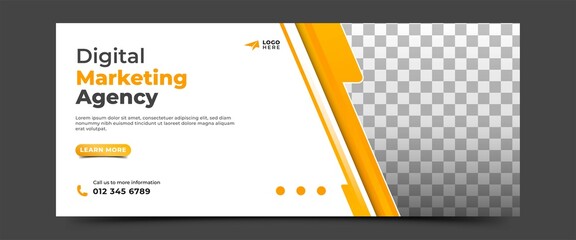 Digital business marketing agency horizontal banner design template with place for the photo. Usable for banner and cover.